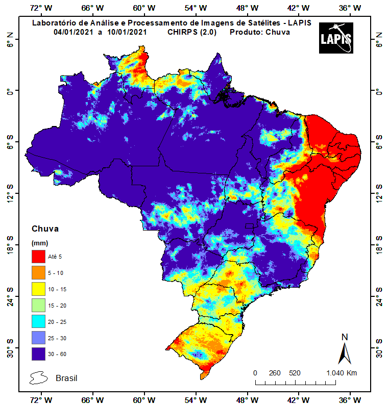 Imagem de satélite da chuva na última semana, com dados CHIRPS