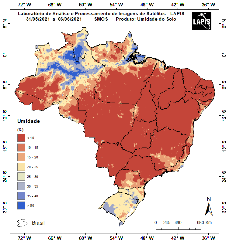 Mapa da Umidade do Solo, elaborado no QGIS.
