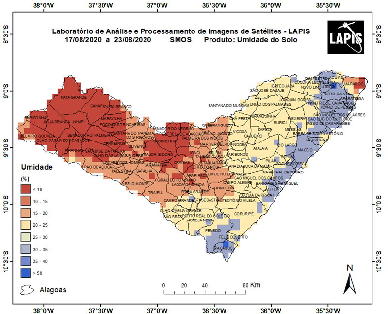 Estiagem no estado de Alagoas, a partir de imagem de satélite