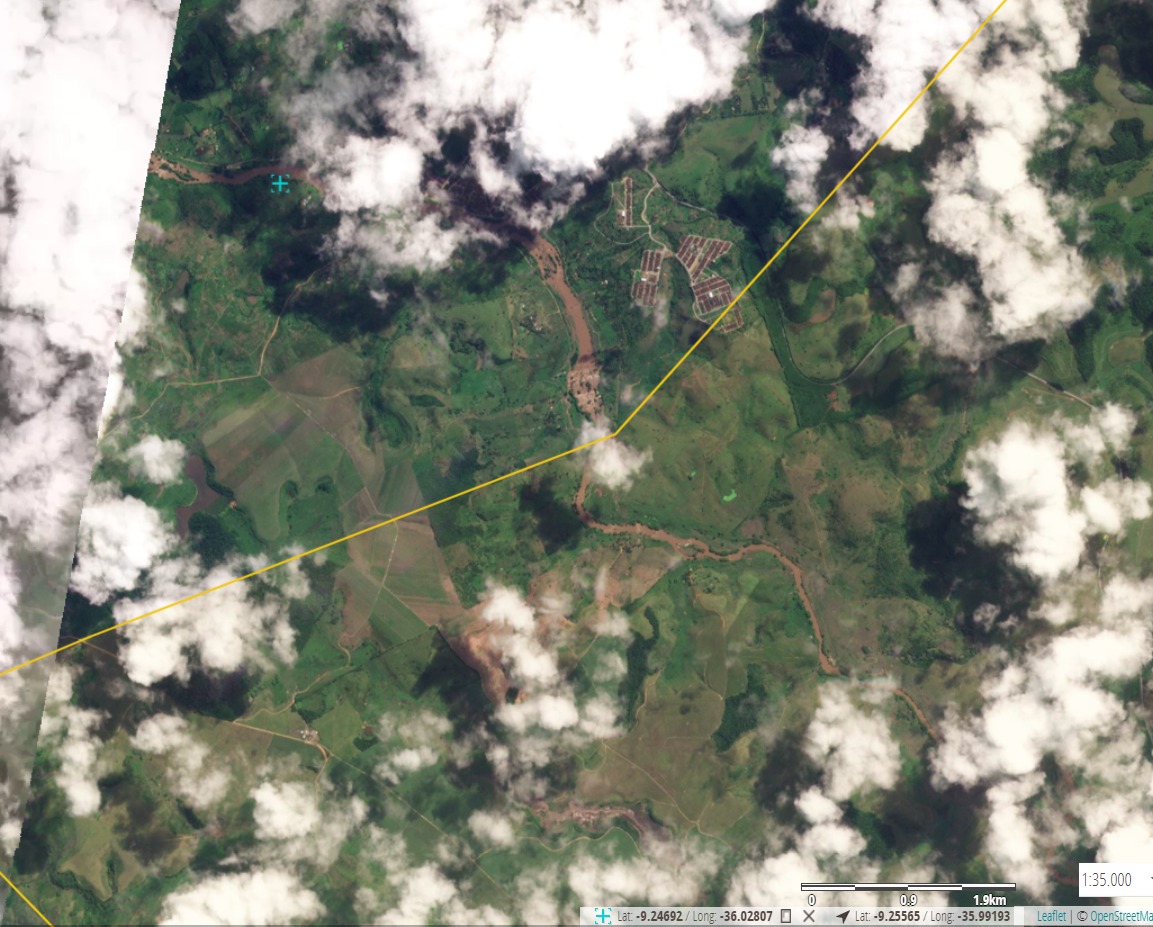 Imagem de satélite mostra situação da bacia do rio Mundaú, em 18 de junho.