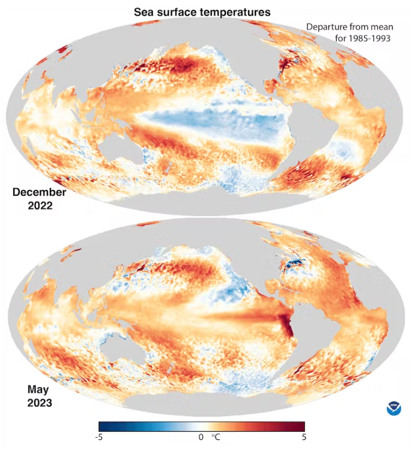 Mapa do aquecimento dos oceanos sob o El Niño