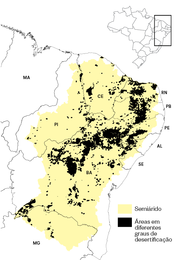 Imagem de satélite mostra áreas em desertificação no Semiárido