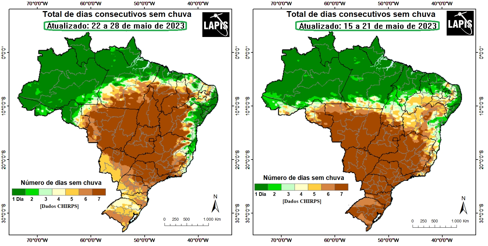 Mapa do número de dias secos gerado no QGIS