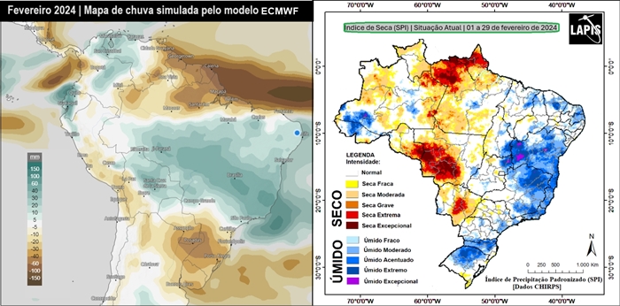 mapas de comparação da previsão climática