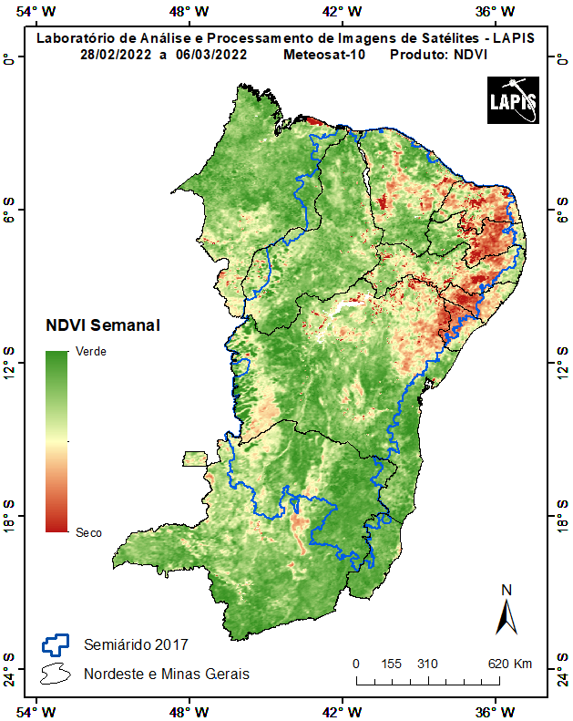 Mapa da cobertura vegetal do novo Semiárido, processado no software QGIS