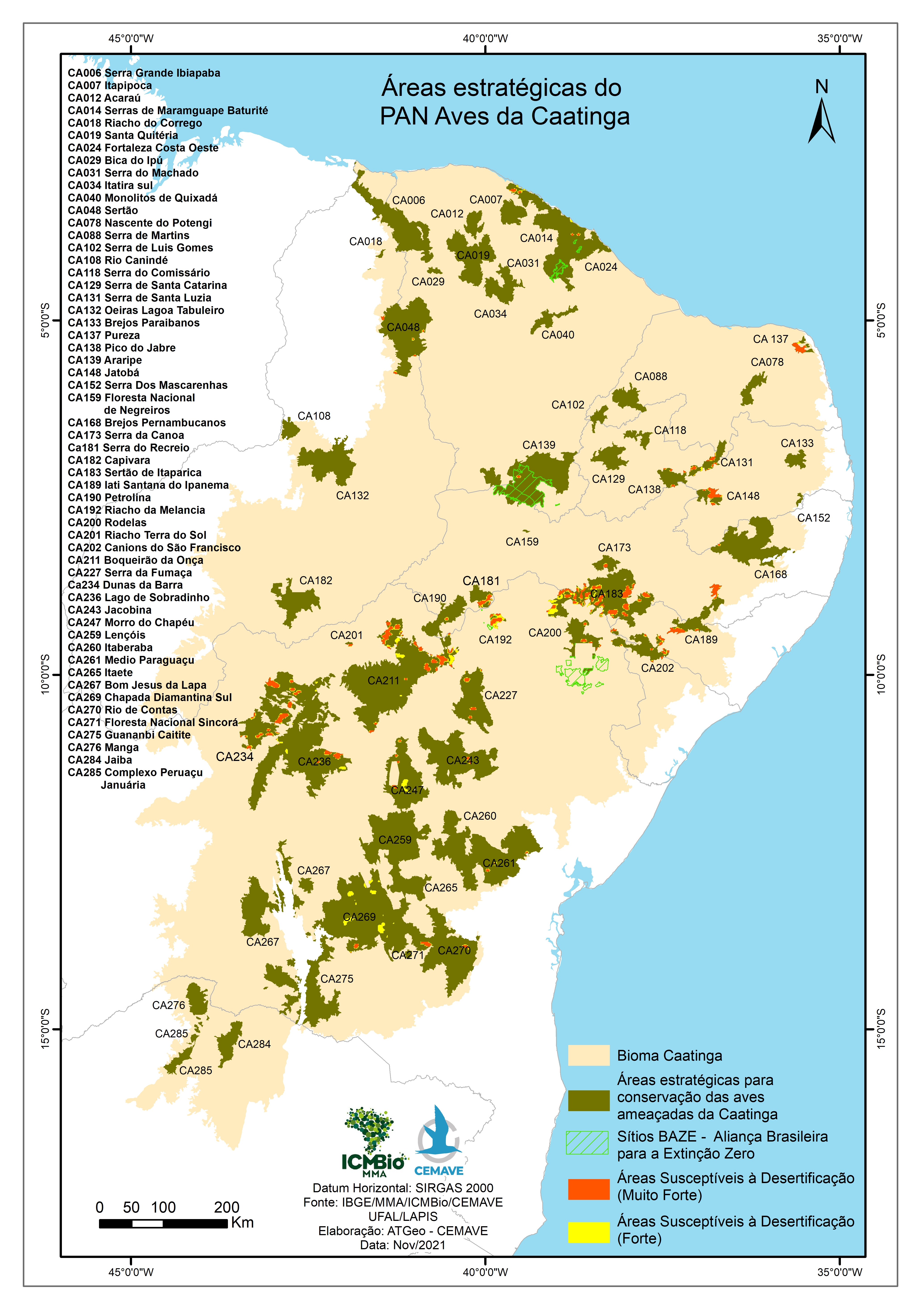 Áreas prioritárias para conservação das aves da Caatinga.